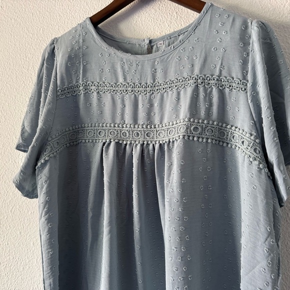 Trendy Chic Powder Blue Flowy Casual Short Sleeve Summer Top 2XL - Picture 3 of 14